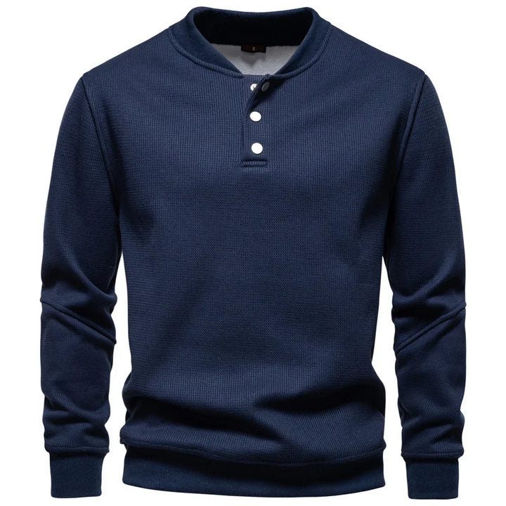 Navy Waffle-Knit Long Sleeve Henley front view