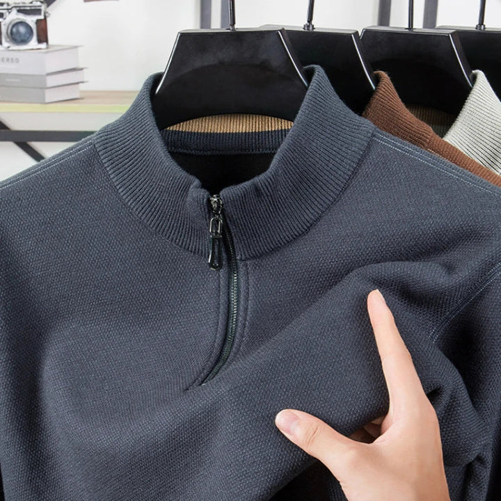 Waffle-Textured Half-Zip Sweater front view