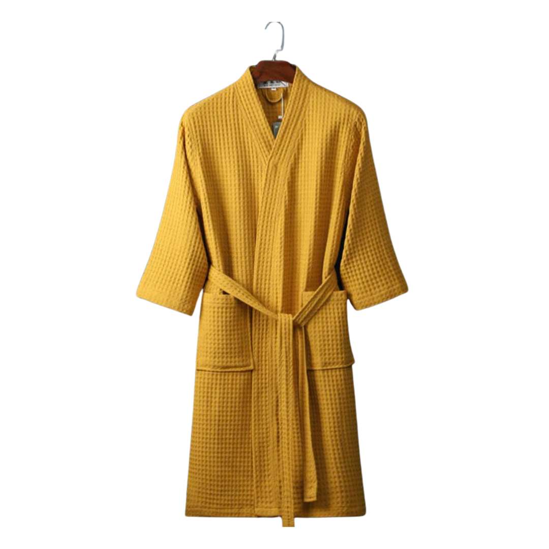 Yellow Waffle Weave Cotton Robe front view