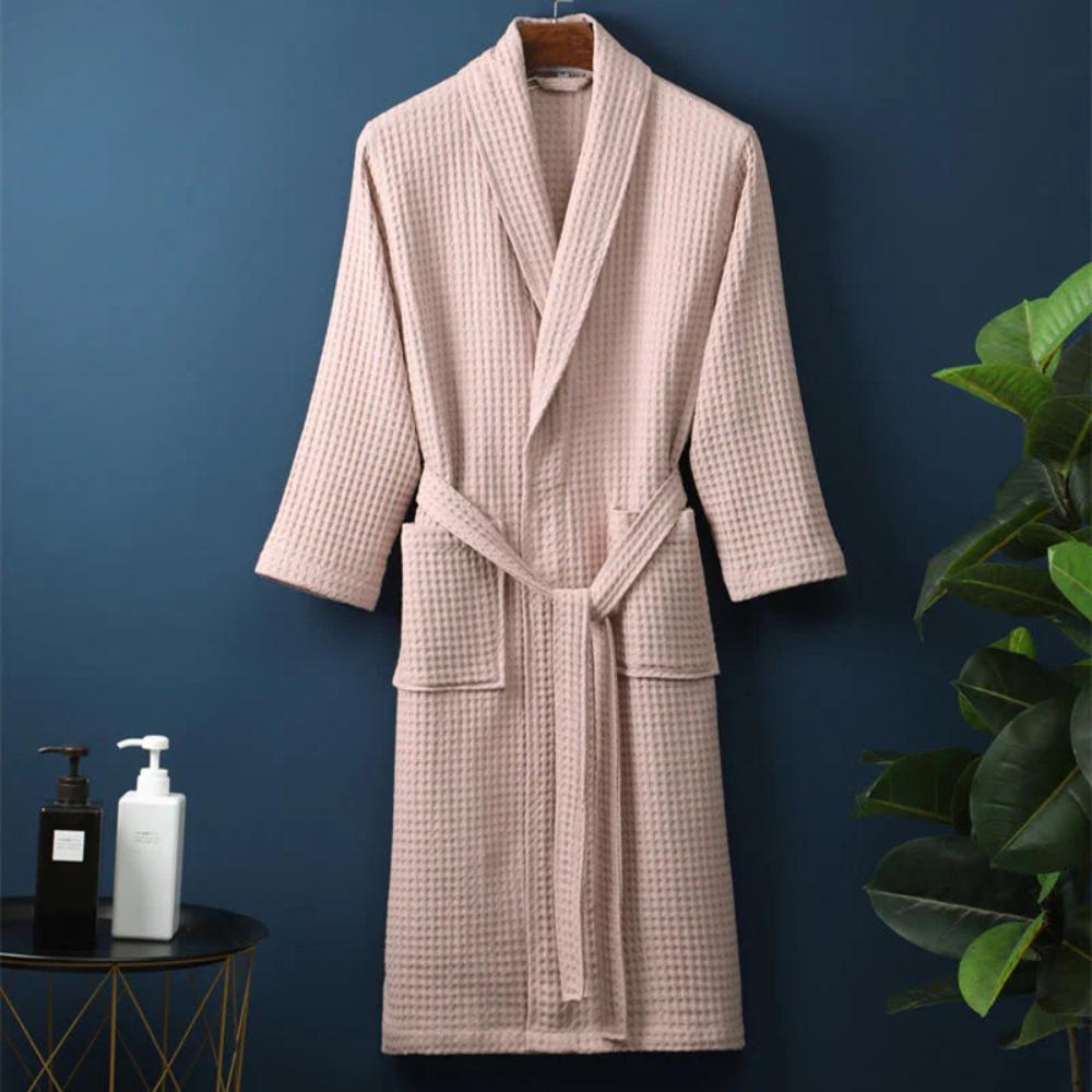 Pink Waffle Weave Cotton Robe front view