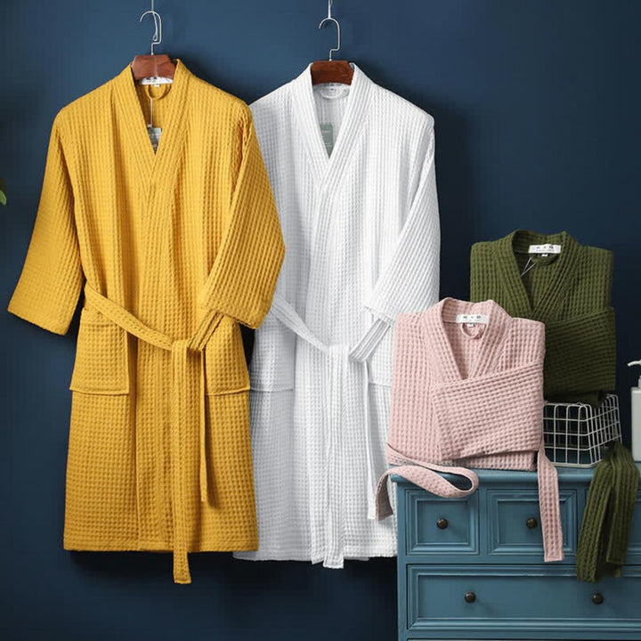 Pink Waffle Weave Cotton Robe pocket detail