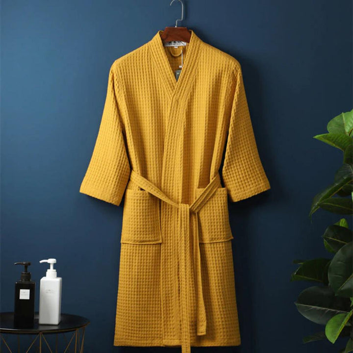 Yellow Waffle Weave Cotton Robe waffle fabric texture