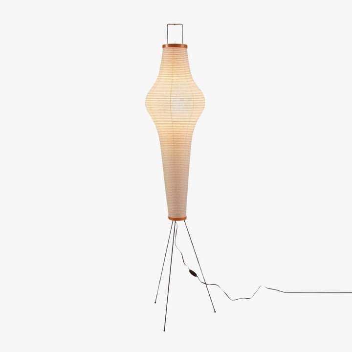 White Washi Paper Column Floor Lamp on tripod base