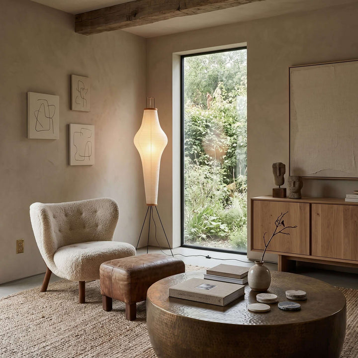 Washi Paper Column Floor Lamp in modern living room