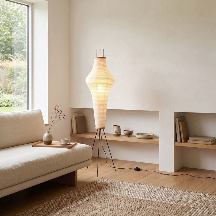Washi Paper Column Floor Lamp in minimalist living room