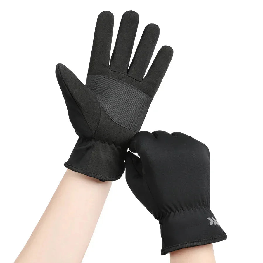 Black Water-Repellent Touchscreen Ski Gloves worn view