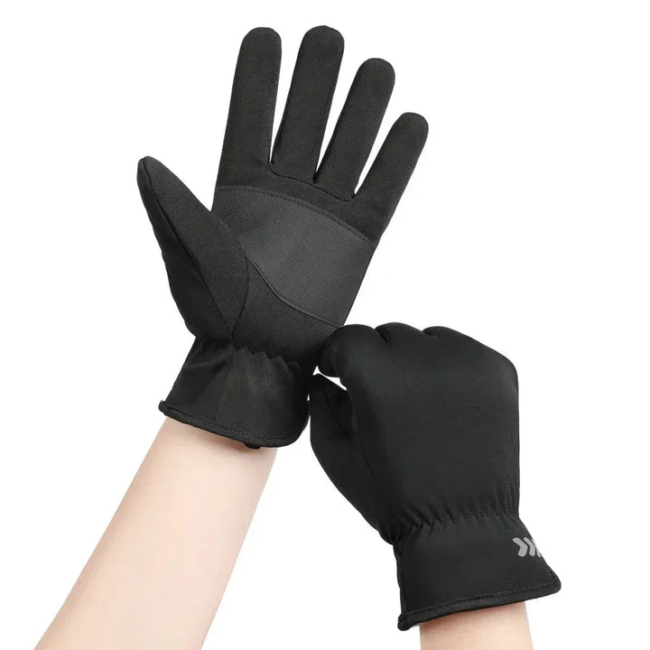 Black Water-Repellent Touchscreen Ski Gloves worn view