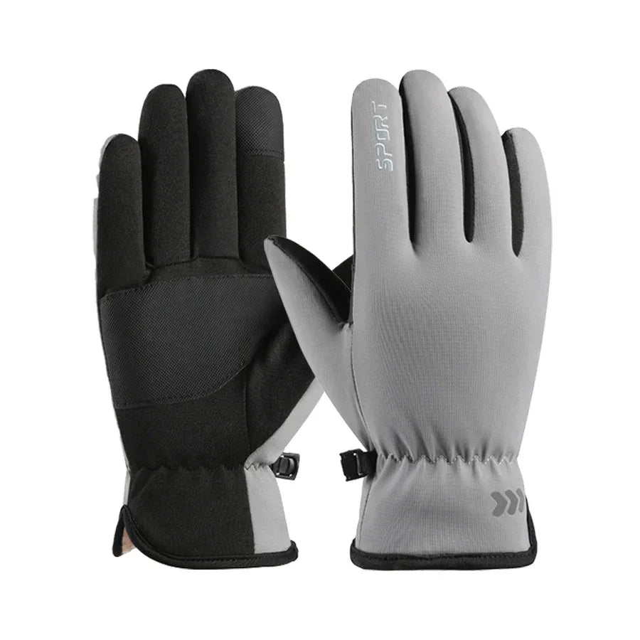 Black and Gray Water-Repellent Touchscreen Ski Gloves front and palm view