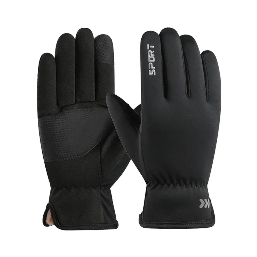 Black Water-Repellent Touchscreen Ski Gloves front and palm view