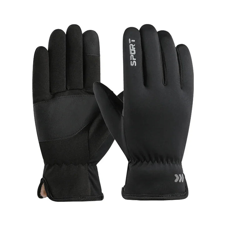 Black Water-Repellent Touchscreen Ski Gloves front and palm view