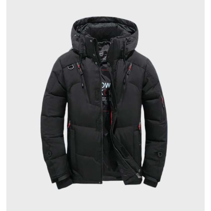 Black Water-Resistant Hooded Puffer Jacket front view