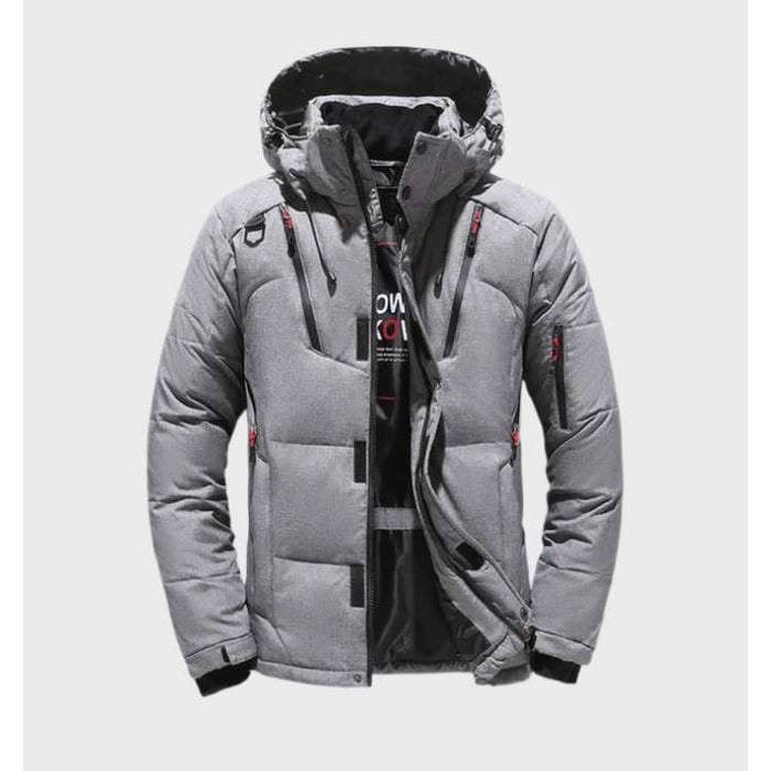 Grey Water-Resistant Hooded Puffer Jacket front view