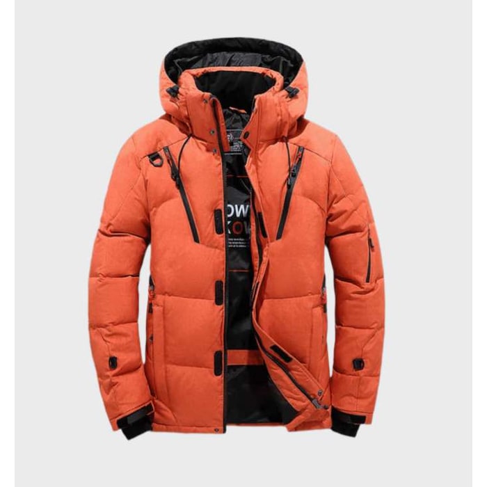 Orange Water-Resistant Hooded Puffer Jacket front view