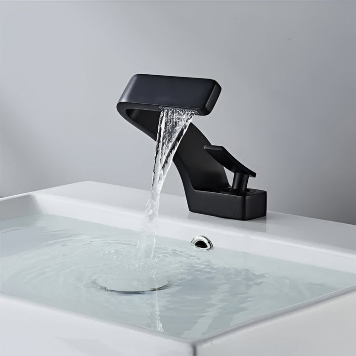 Black Waterfall Brass Bathroom Faucet front view