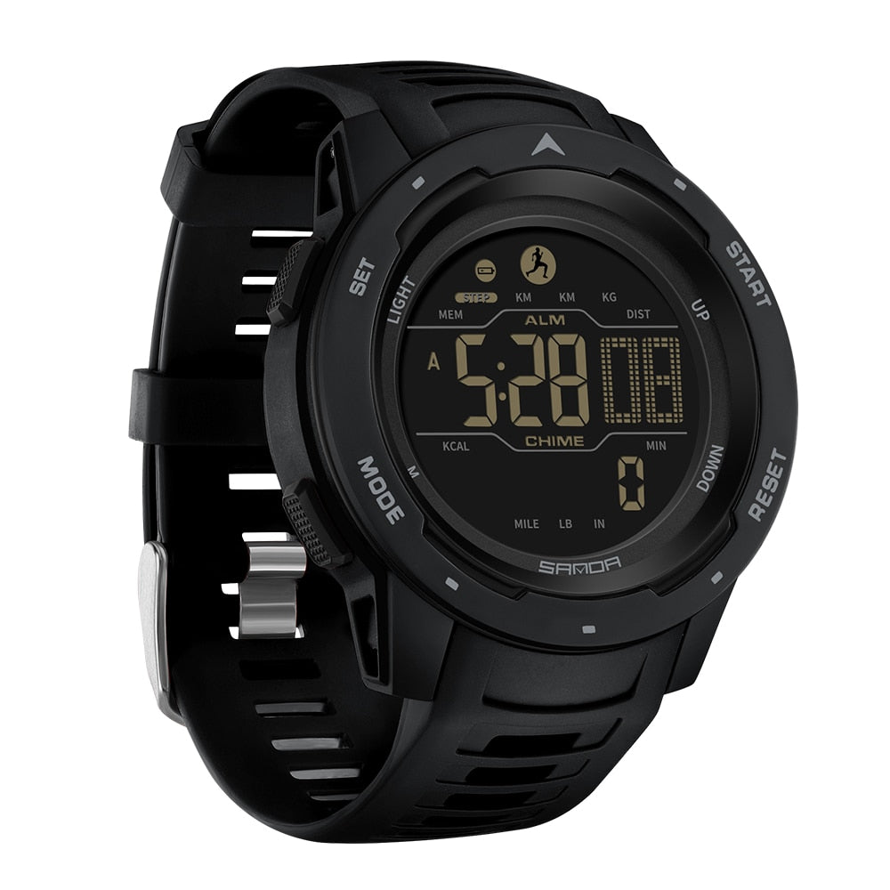 Black Waterproof Digital Pedometer Watch front view