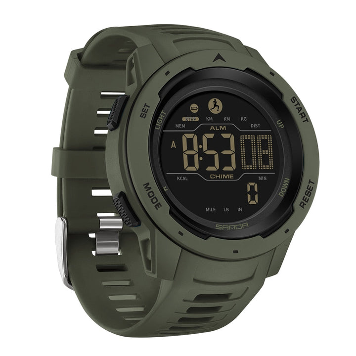 Army Green Waterproof Digital Pedometer Watch front view