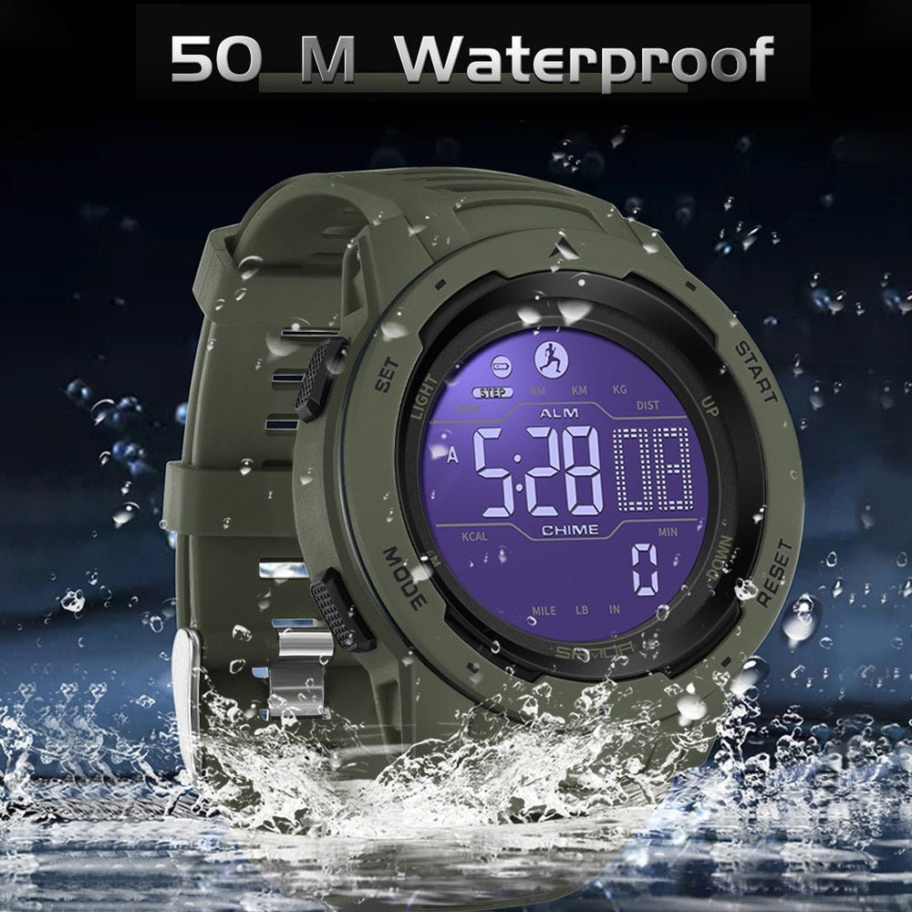 Army Green Waterproof Digital Pedometer Watch water splash detail