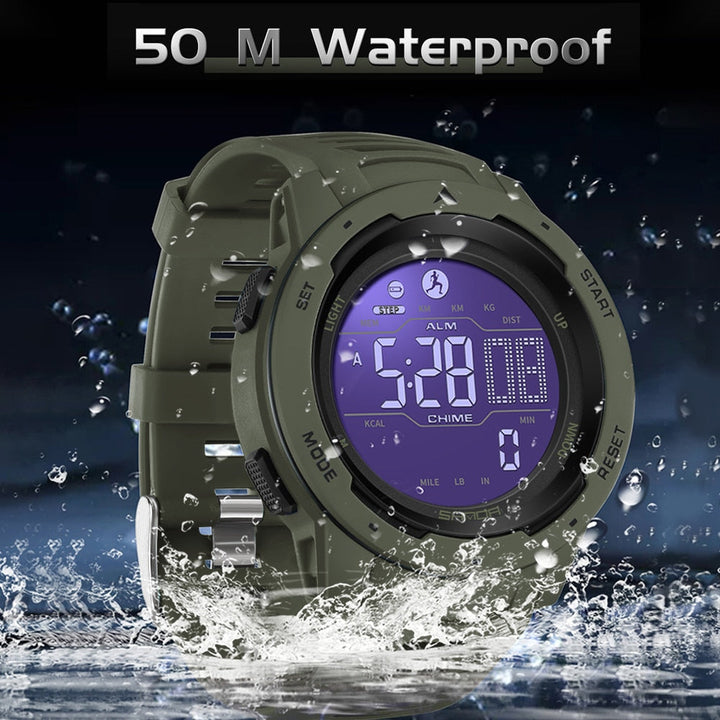 Army Green Waterproof Digital Pedometer Watch water splash detail