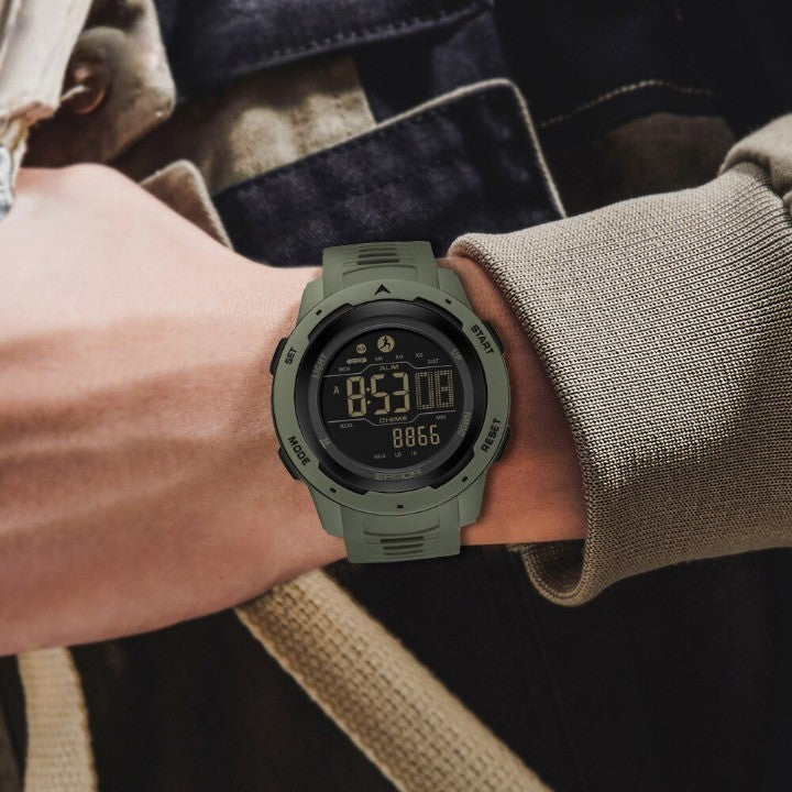 Army Green Waterproof Digital Pedometer Watch worn lifestyle