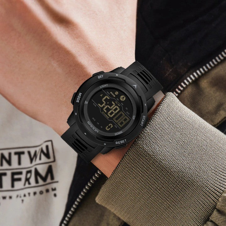 Black Waterproof Digital Pedometer Watch worn lifestyle
