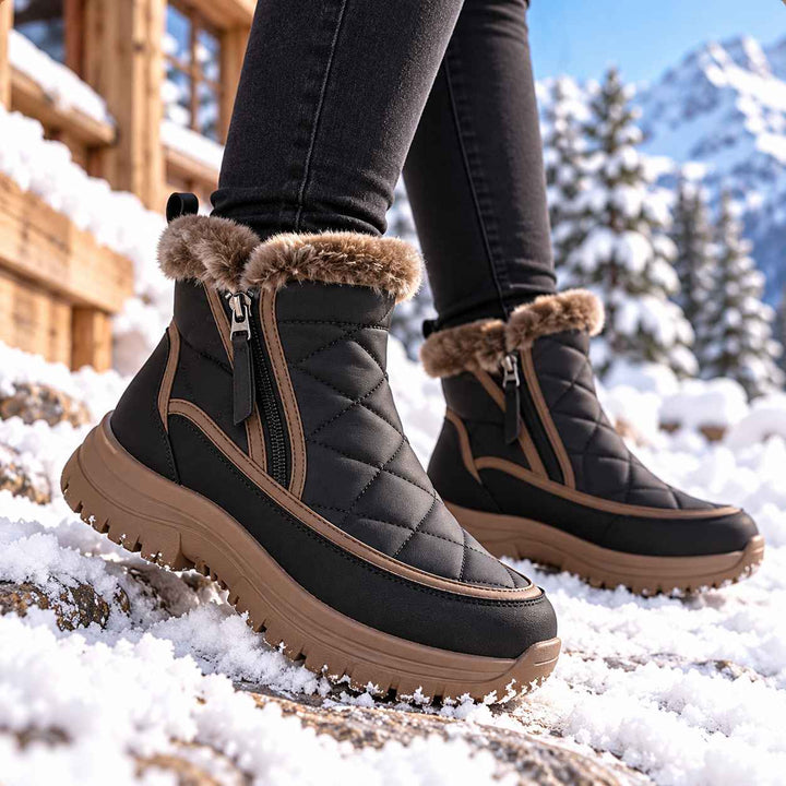 Black Waterproof Quilted Snow Boots front view