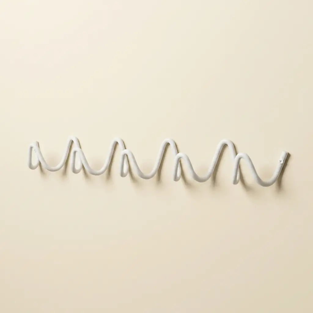 White Wavy Iron Wall Coat Hooks front view