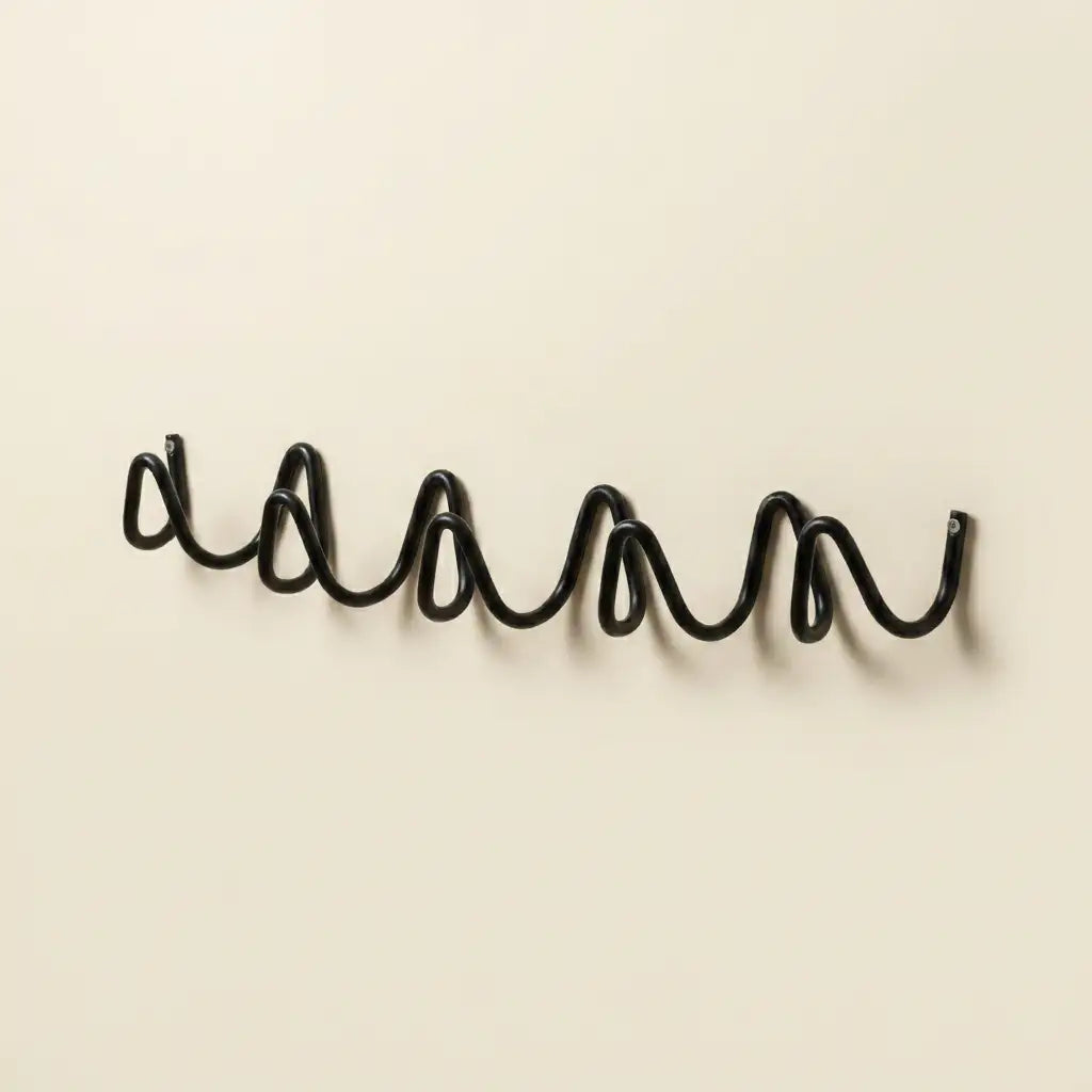 Black Wavy Iron Wall Coat Hooks front view