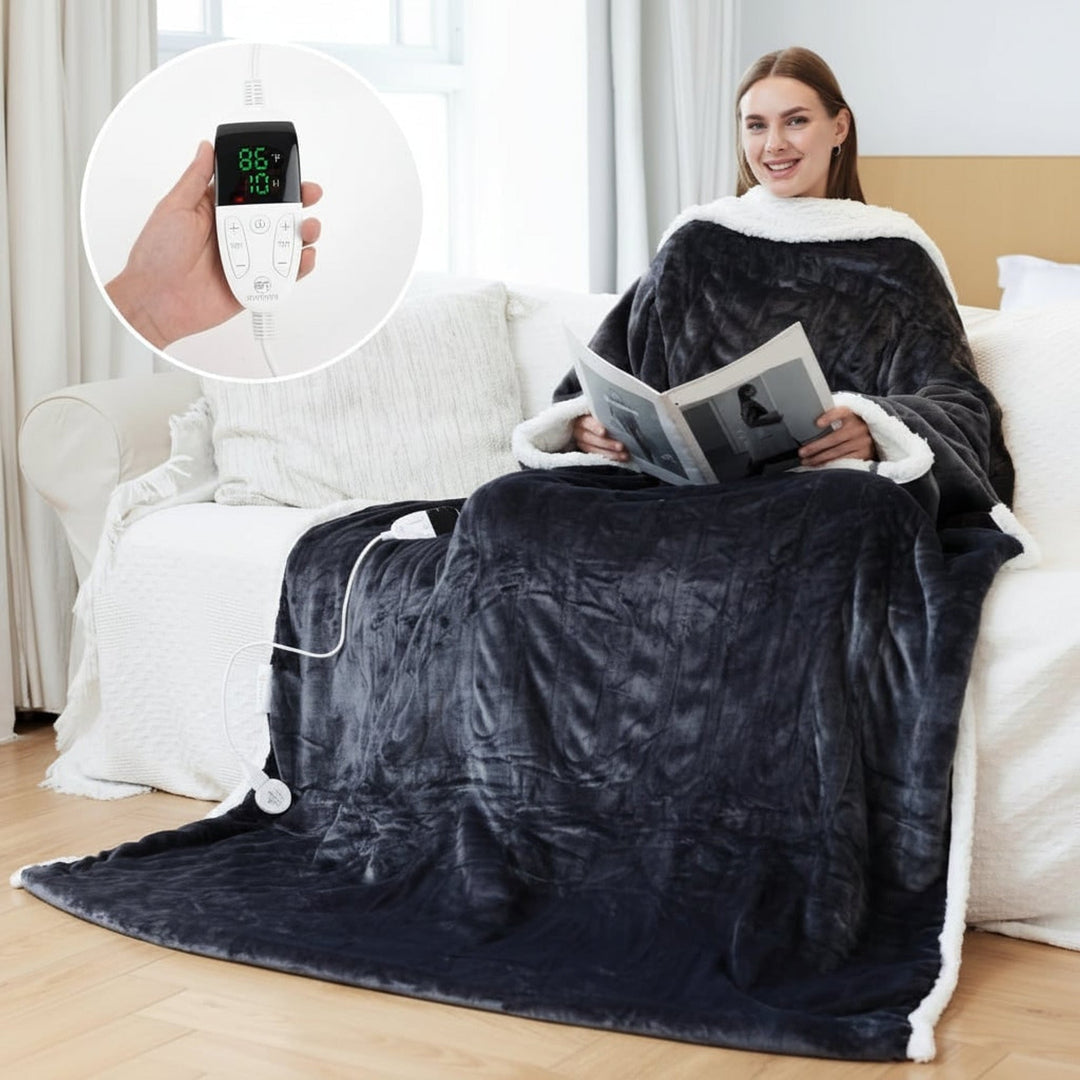 Wearable heated blanket used while relaxing