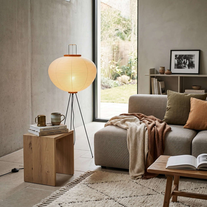 White Paper Floor Lamp lit at night