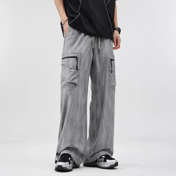 Gray Wide-Leg Cargo Pants worn front view