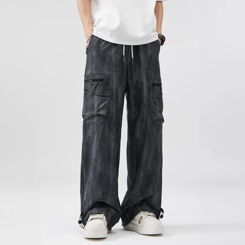 Black Wide-Leg Cargo Pants worn front view