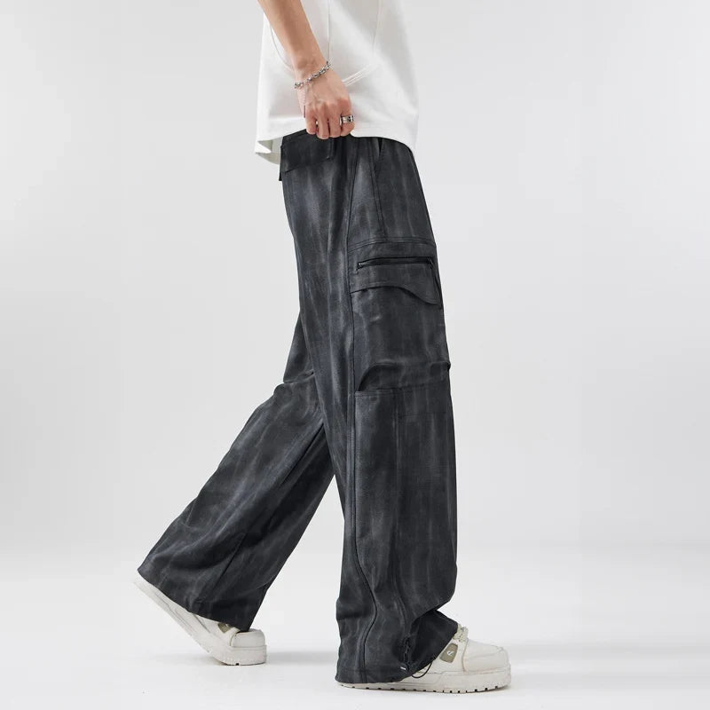 Black Wide-Leg Cargo Pants worn side view