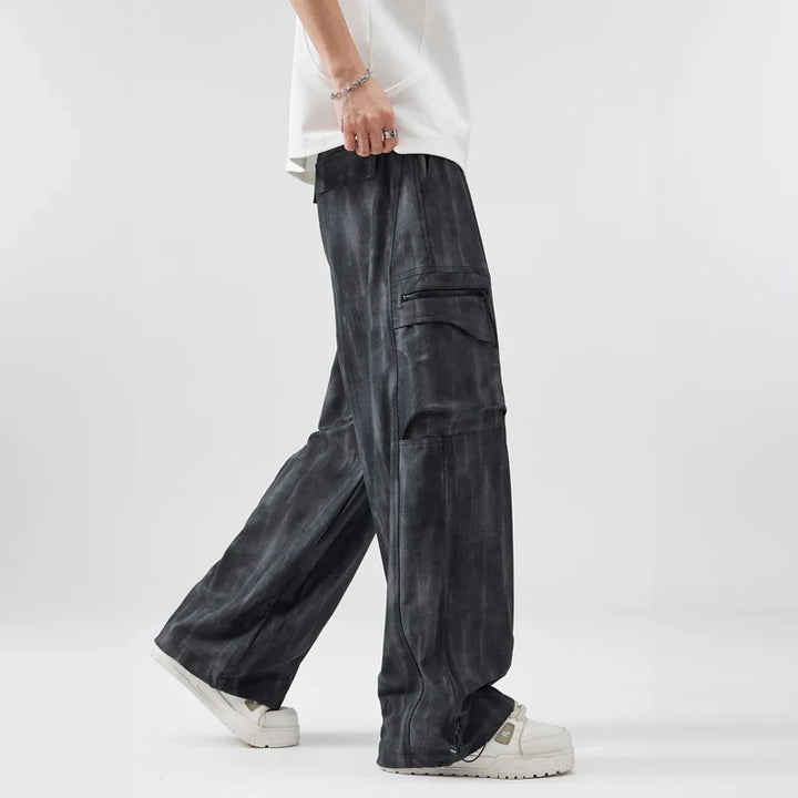 Black Wide-Leg Cargo Pants worn side view