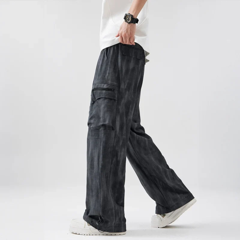 Black Wide-Leg Cargo Pants worn side view walking