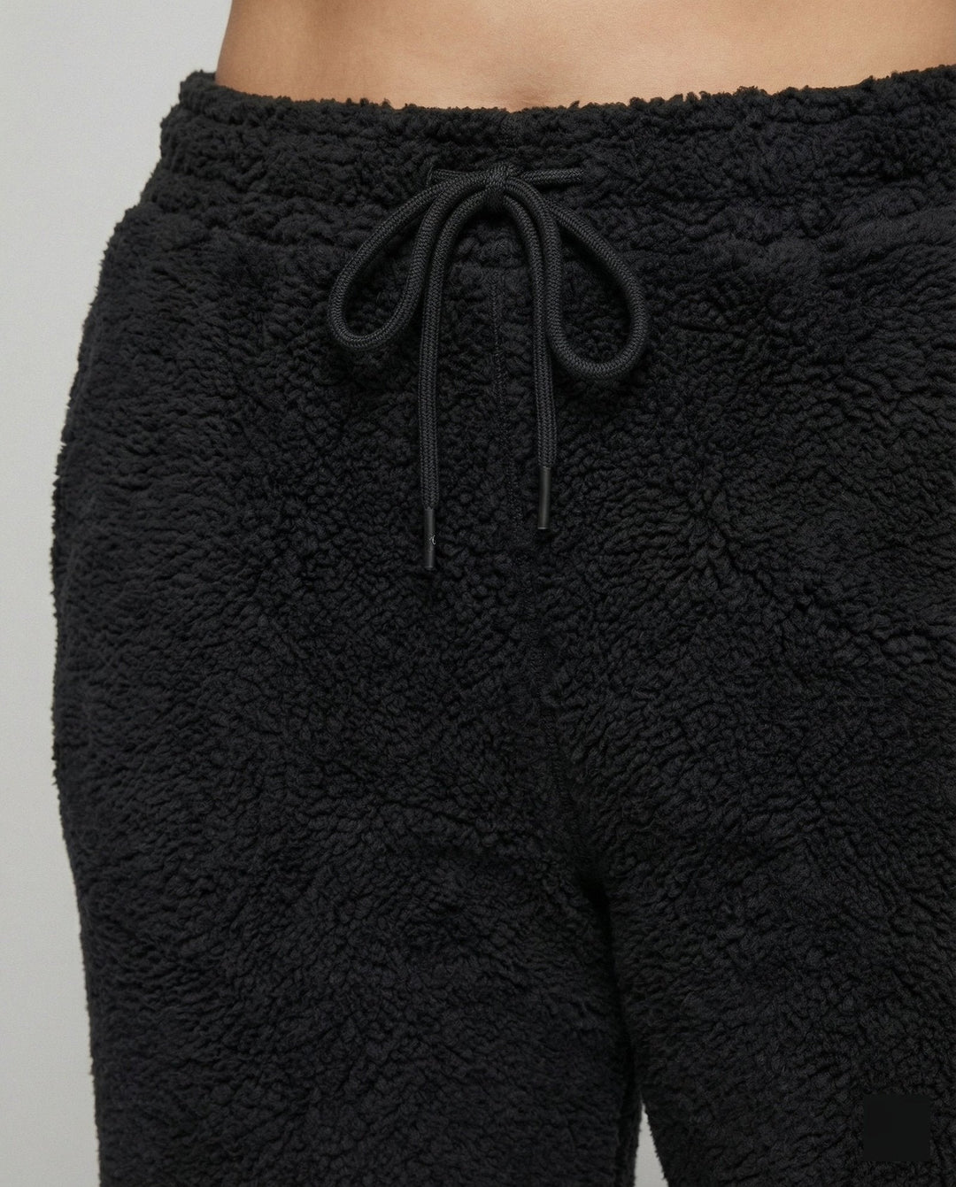 Black Wide-Leg Fleece Pants drawstring waist detail