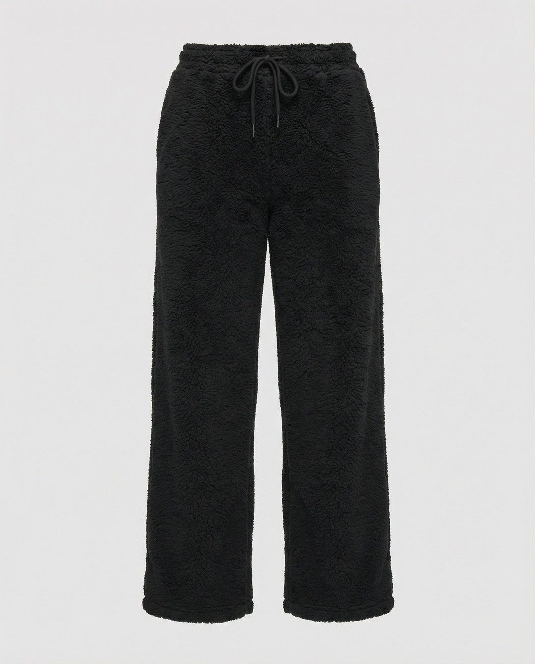 Black Wide-Leg Fleece Pants flat lay front