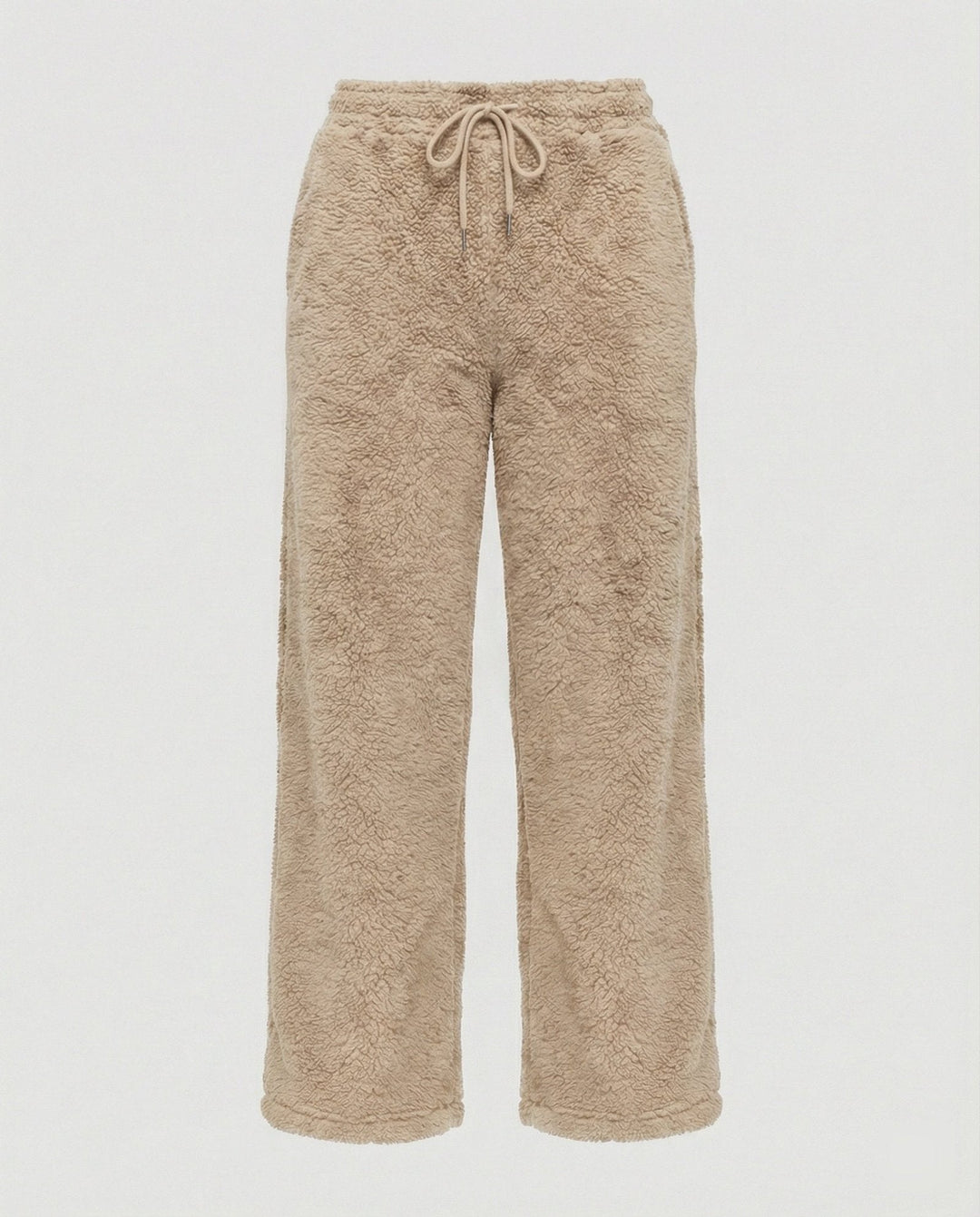 Beige Wide-Leg Fleece Pants flat lay front