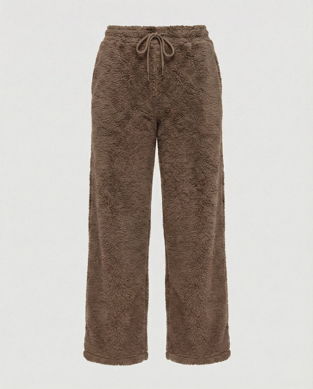 Brown Wide-Leg Fleece Pants flat lay front