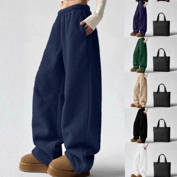 Navy Blue Wide-Leg Fleece Pants front view with color options