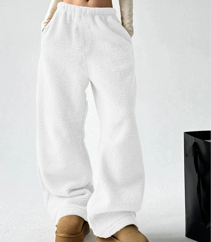 White Wide-Leg Fleece Pants close front view