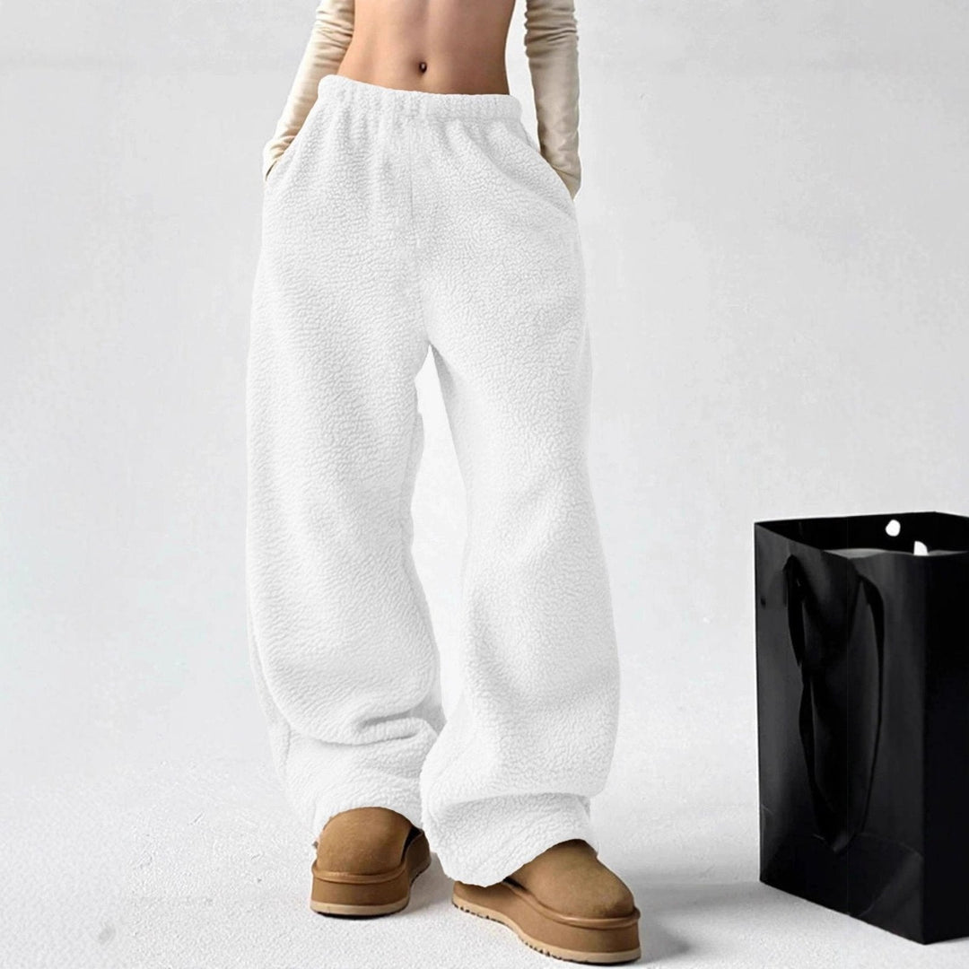White Wide-Leg Fleece Pants front view
