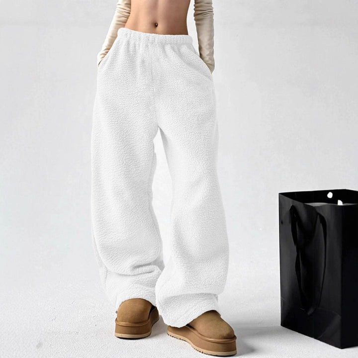 White Wide-Leg Fleece Pants front view