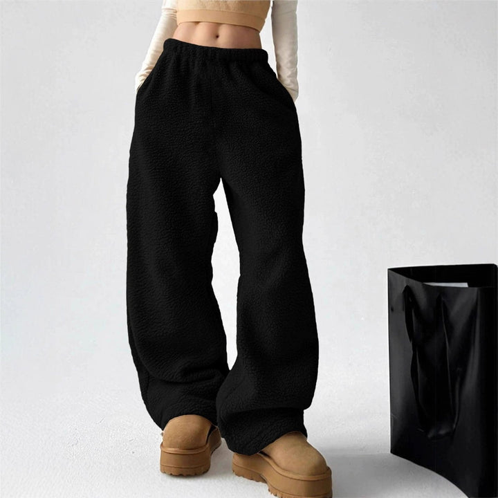 Black Wide-Leg Fleece Pants front view