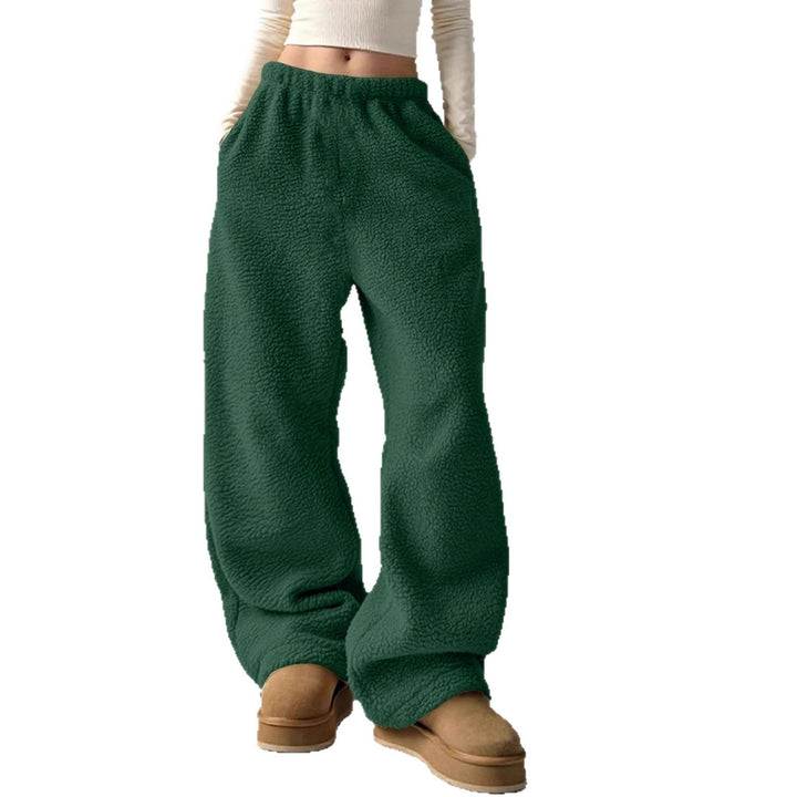 Green Wide-Leg Fleece Pants front view