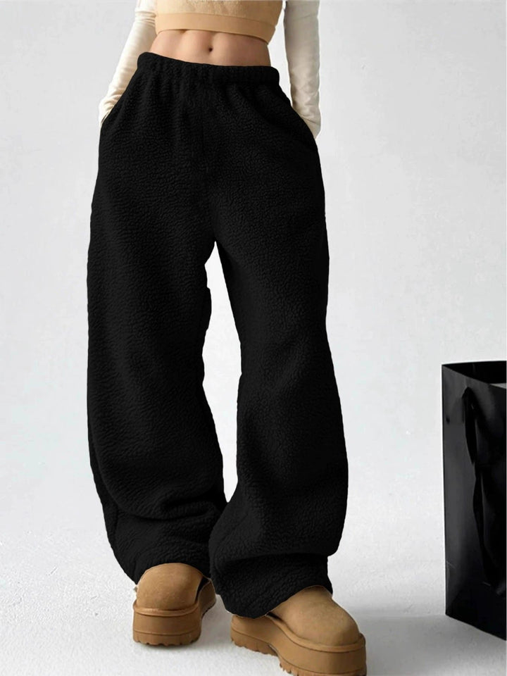 Black Wide-Leg Fleece Pants close front view