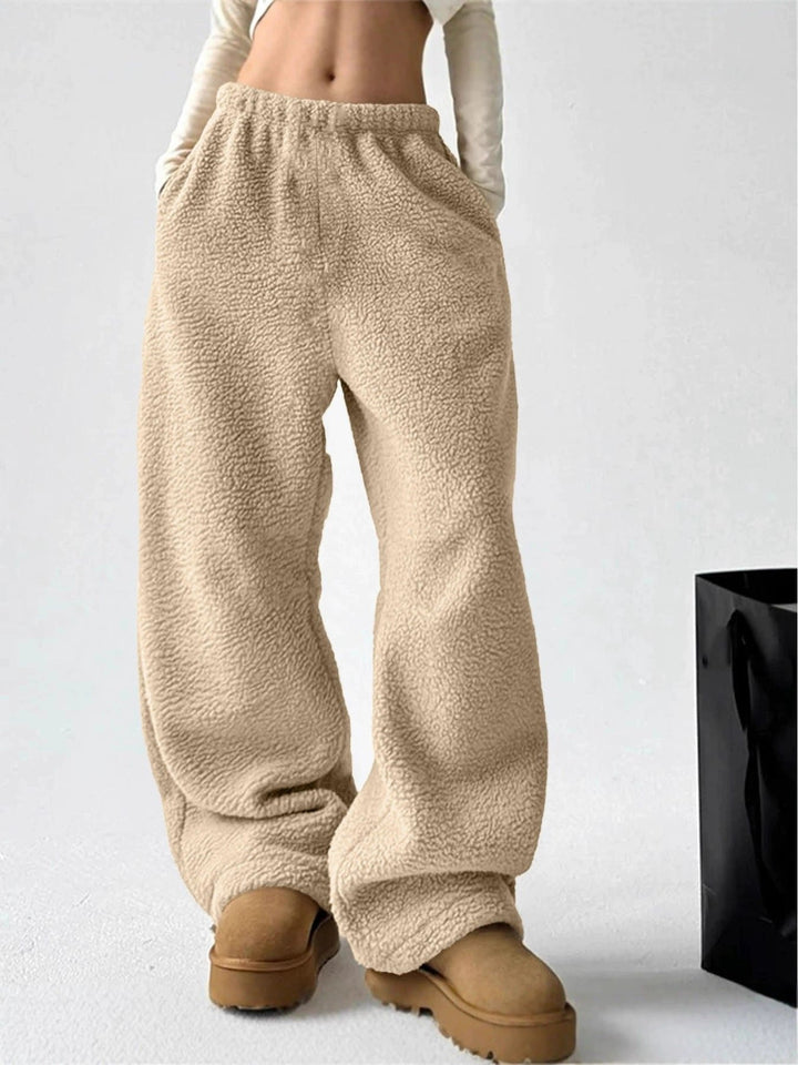 Apricot Wide-Leg Fleece Pants front view