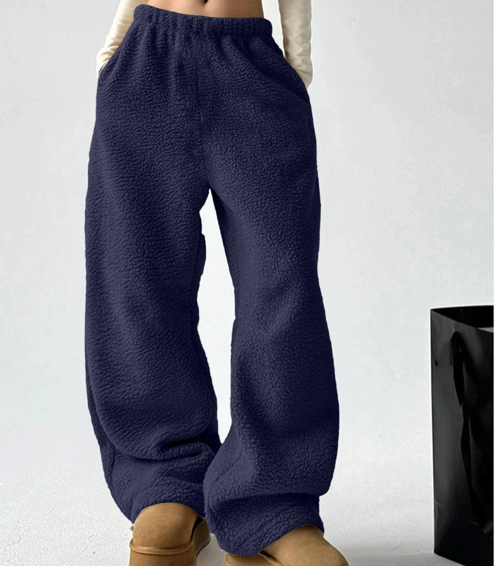 Navy Blue Wide-Leg Fleece Pants close front view
