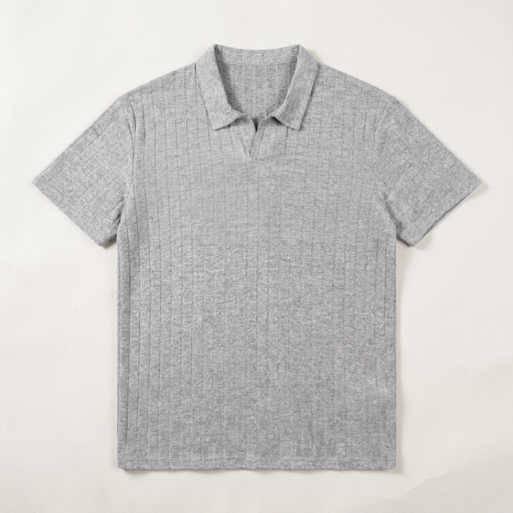 Gray Wide-Rib Buttonless Polo front view