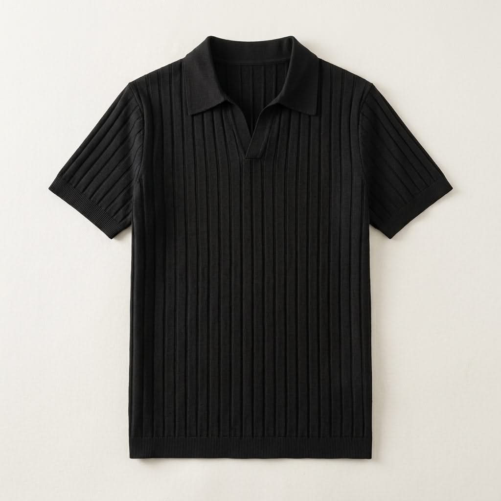 Black Wide-Rib Buttonless Polo alternate view