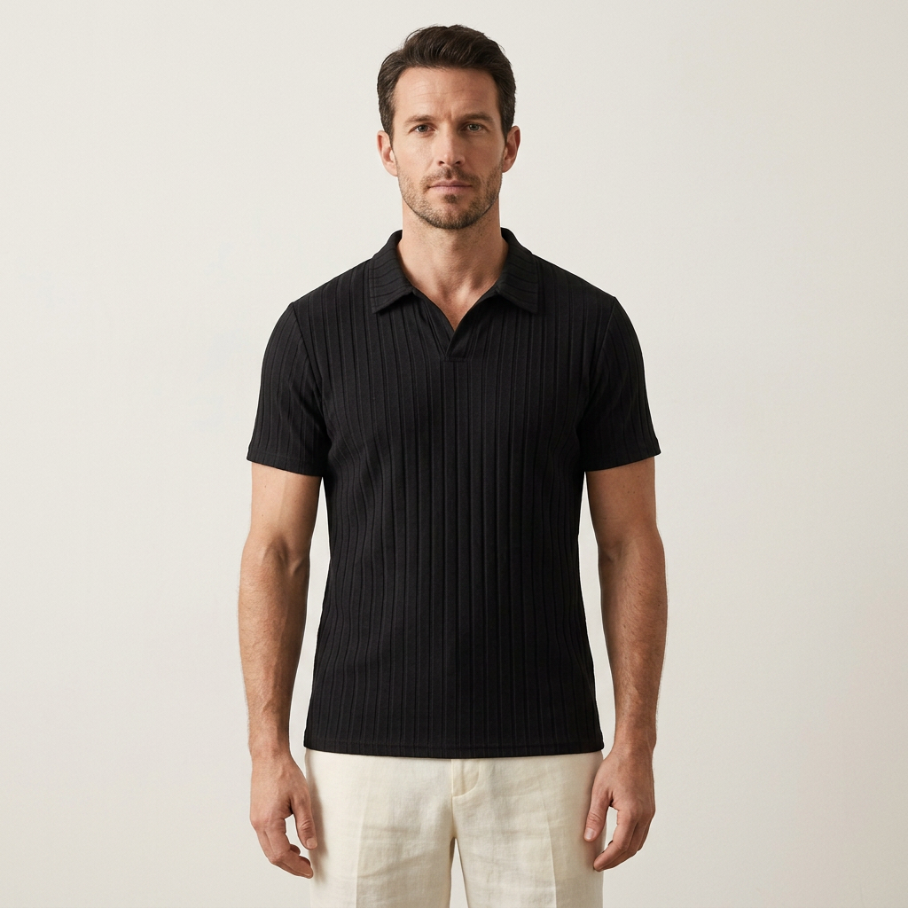 Beige Wide-Rib Buttonless Polo alternate view
